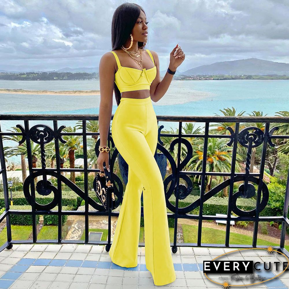 Summer Womens Fashion Sexy Bandage Two-Piece Set Sleeveless Tight Short Top High Waist