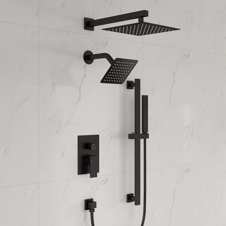 10'' Dual Shower Head Rainfall Shower System in Matte Black