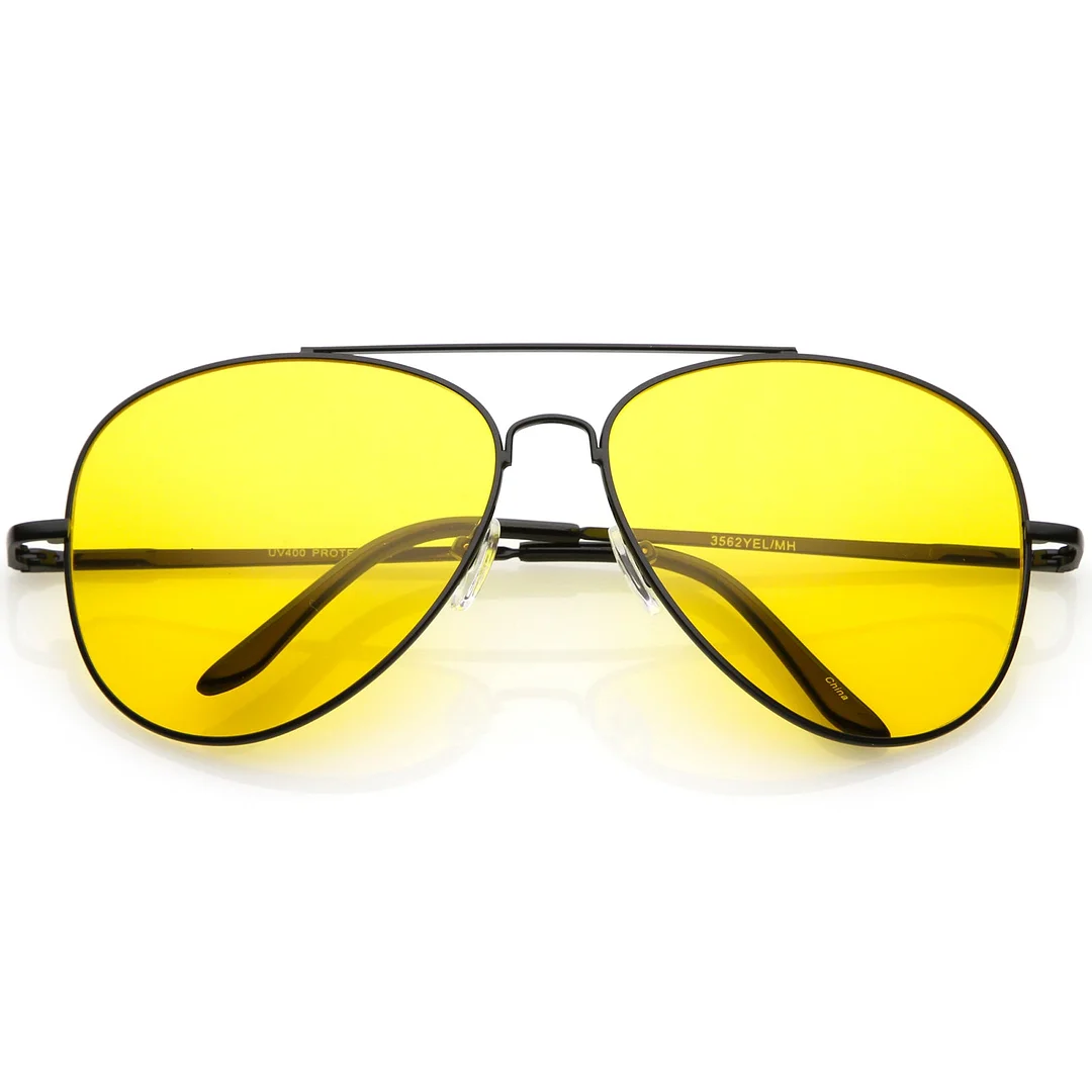 Large Classic Night Driving Aviator Sunglasse With Yellow Tinted Lens 61mm