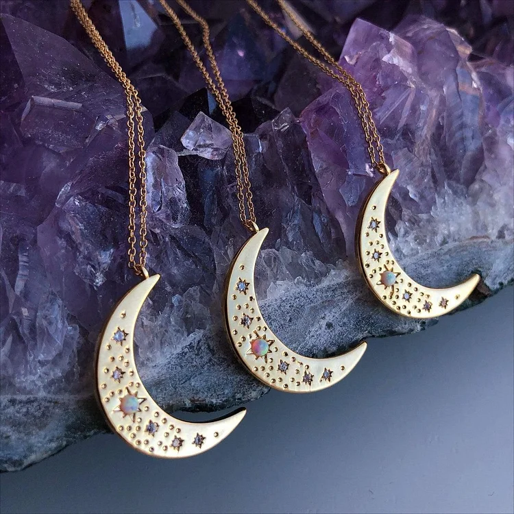 Olivenorma Natural Opal Copper Gold Plated Crescent Moon Necklace
