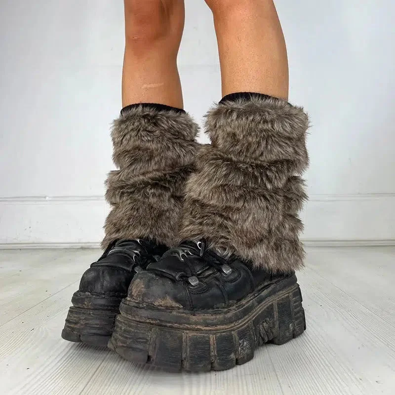 Brownm Grunge Faux Fur Leg Warmers