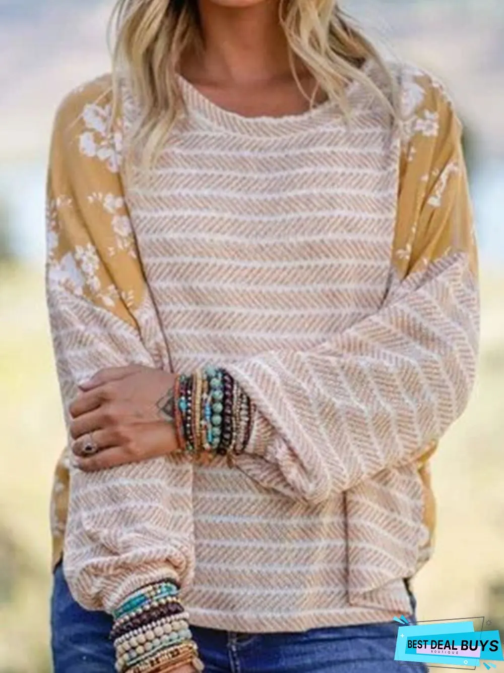 Casual Crew Neck Printed Fit Tunic Sweatshirt