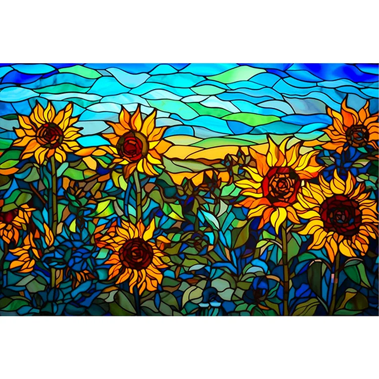 5D DIY Diamond Painting Glass Stained Sunflower Mosaic Cross