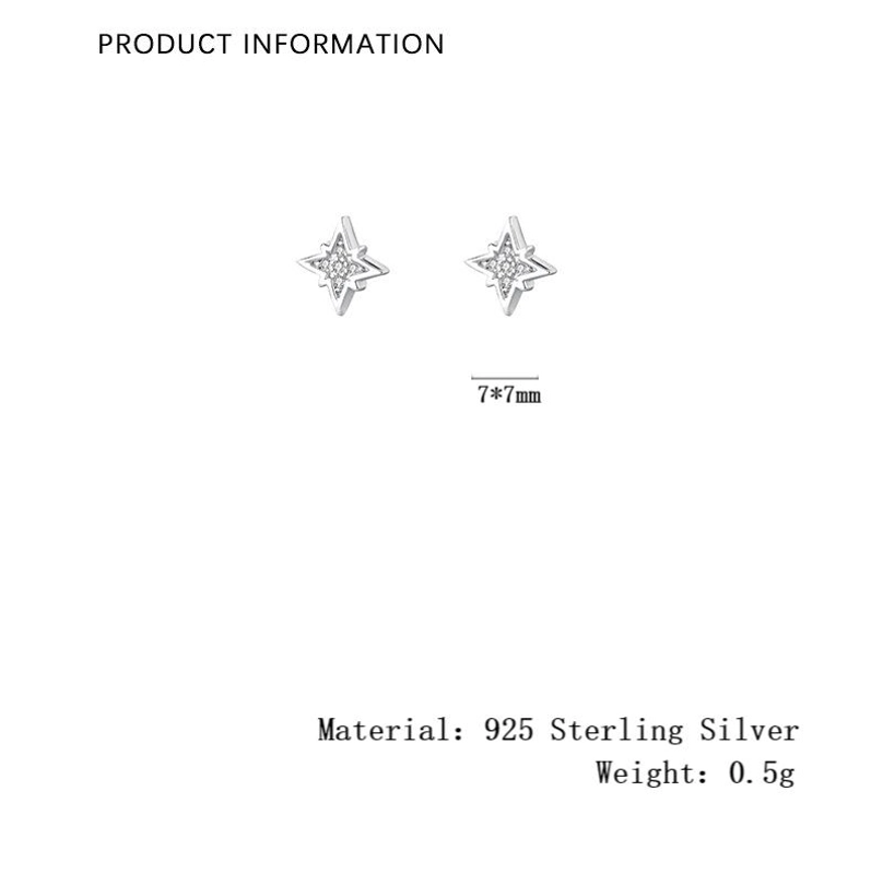 1 Pair 925 Sterling Silver Star Ear Studs