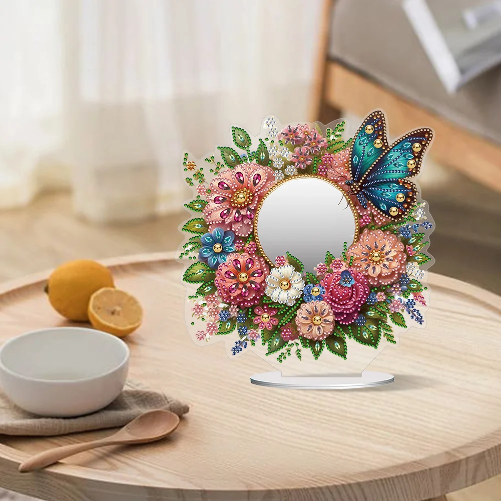 DIY Butterfly Flower Acrylic Diamond Art Mirror Home Decoration