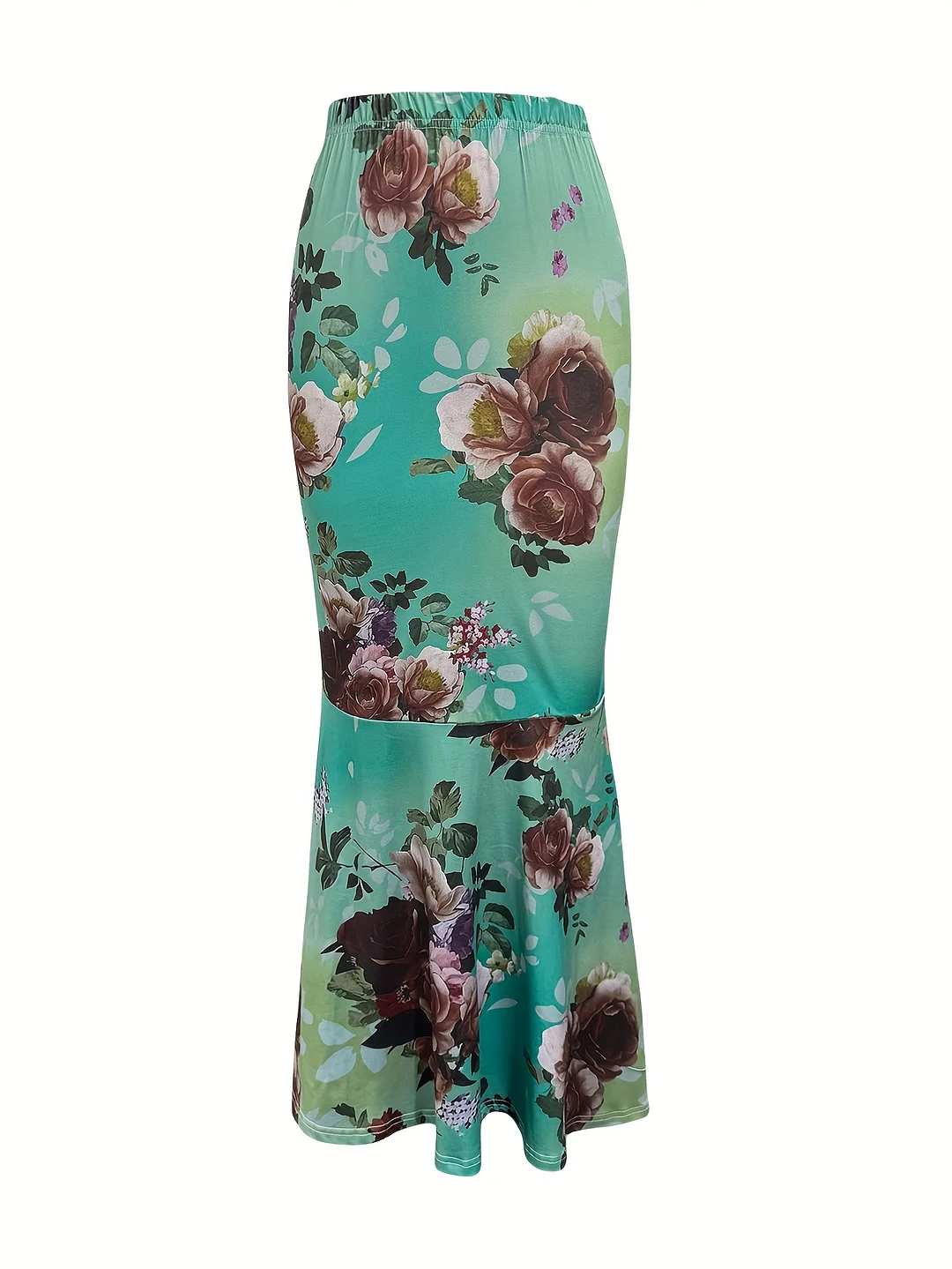 Women's Floral Print Vacation Skirt - Teal Green, Flared Lower Half For Beach, Party, Everyday Outfits - Machine Washable Summer Skirt, Casual Outings Wear, Party Attire, Flowy Material, Lightweight Fabric | IFYHOME