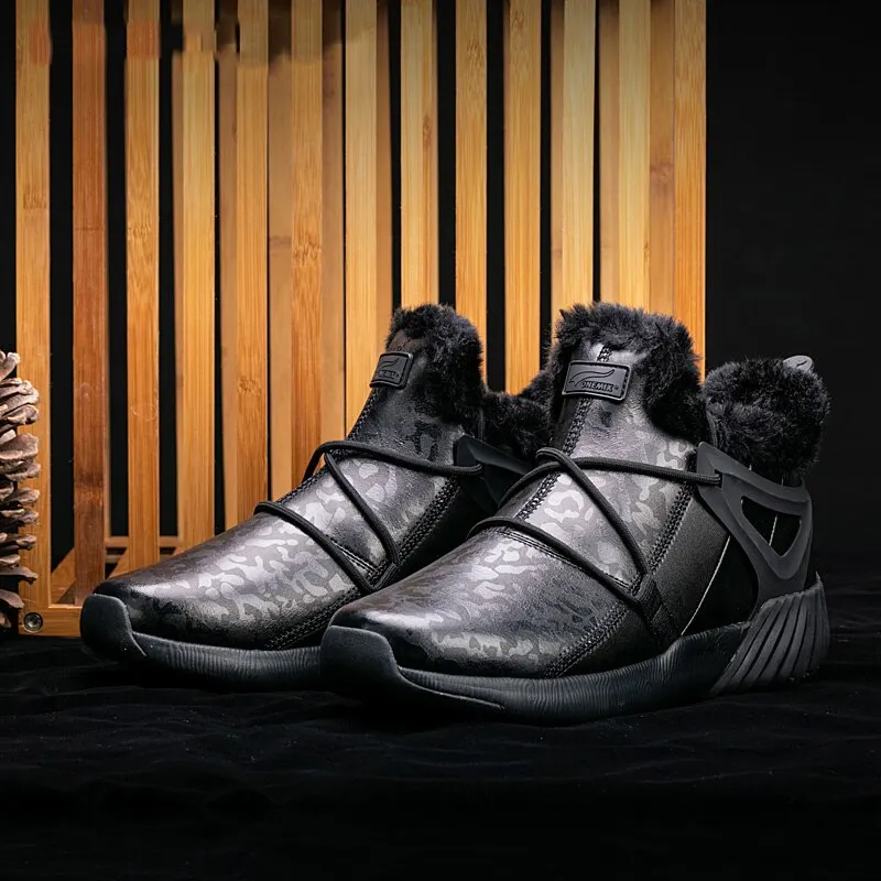 ONEMIX Men Boots Casual Winter Sneakers High Top Leather  New Vintage Warm Comfortable Plush Snow Ankle Boots Walking Shoes