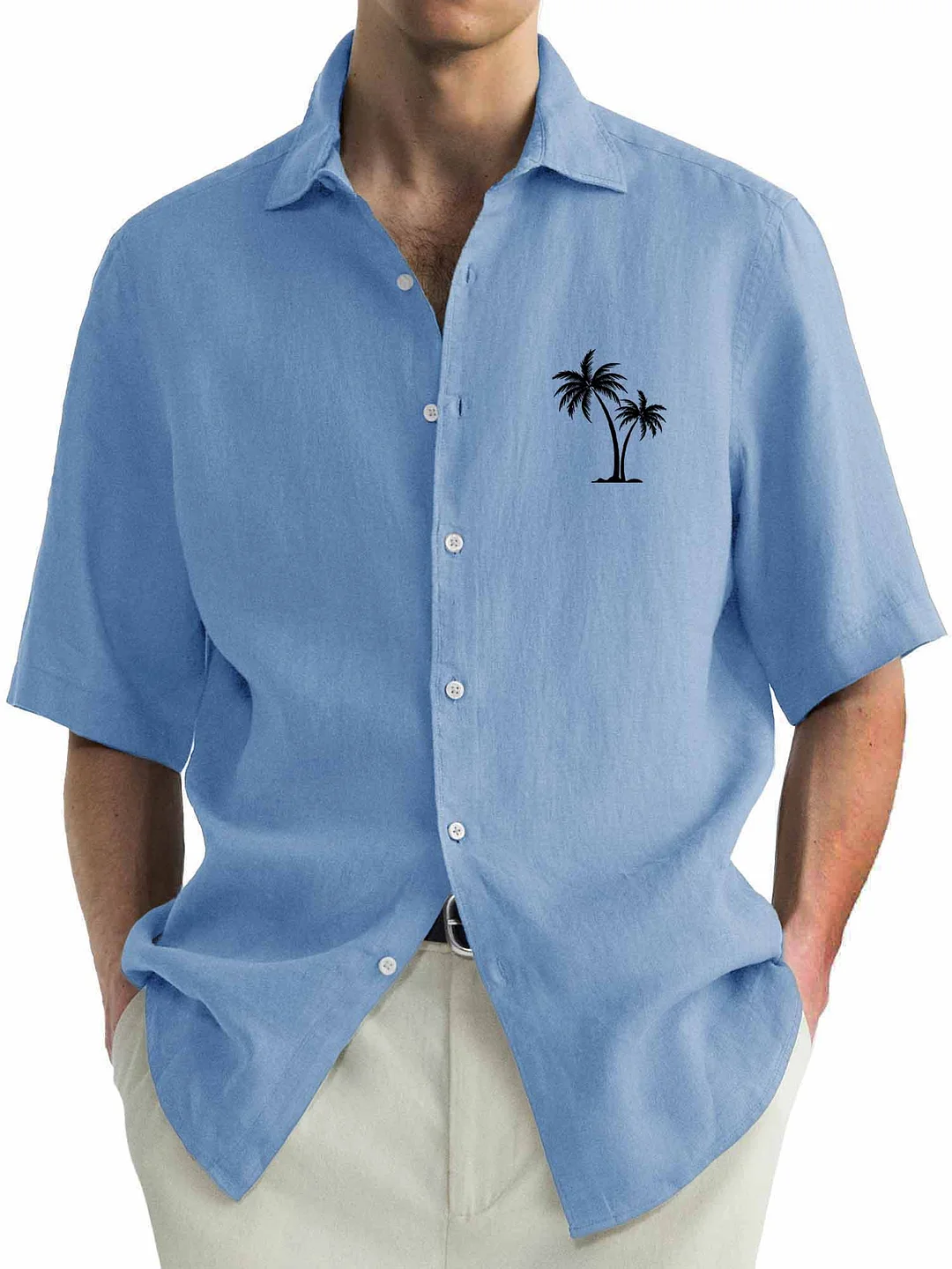Men's Casual Basic Coconut Print Short-Sleeved Shirt