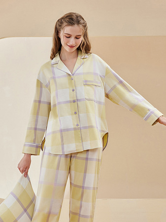 Cotton Regular Fit V Neck Long Sleeve Couple Pajama Set