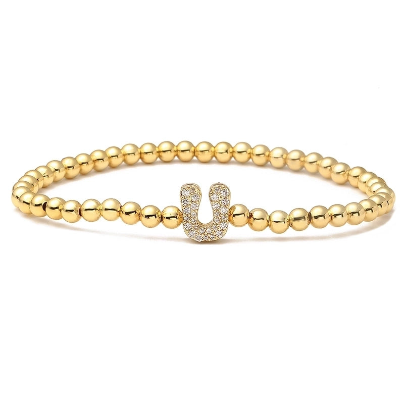 Vintage Style Minimalist Classic Style Letter Copper Zircon 18K Gold Plated Inlay Bracelets