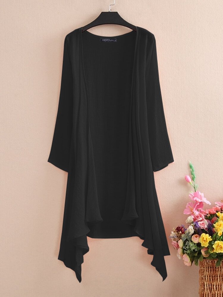 Solid Color Long Sleeve Asymmetrical Loose Kimono For Women P1780124
