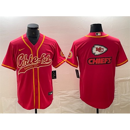 Men's Kansas City Chiefs Red Team Big Logo With Patch Cool Base Stitched Baseball Jersey H0H5