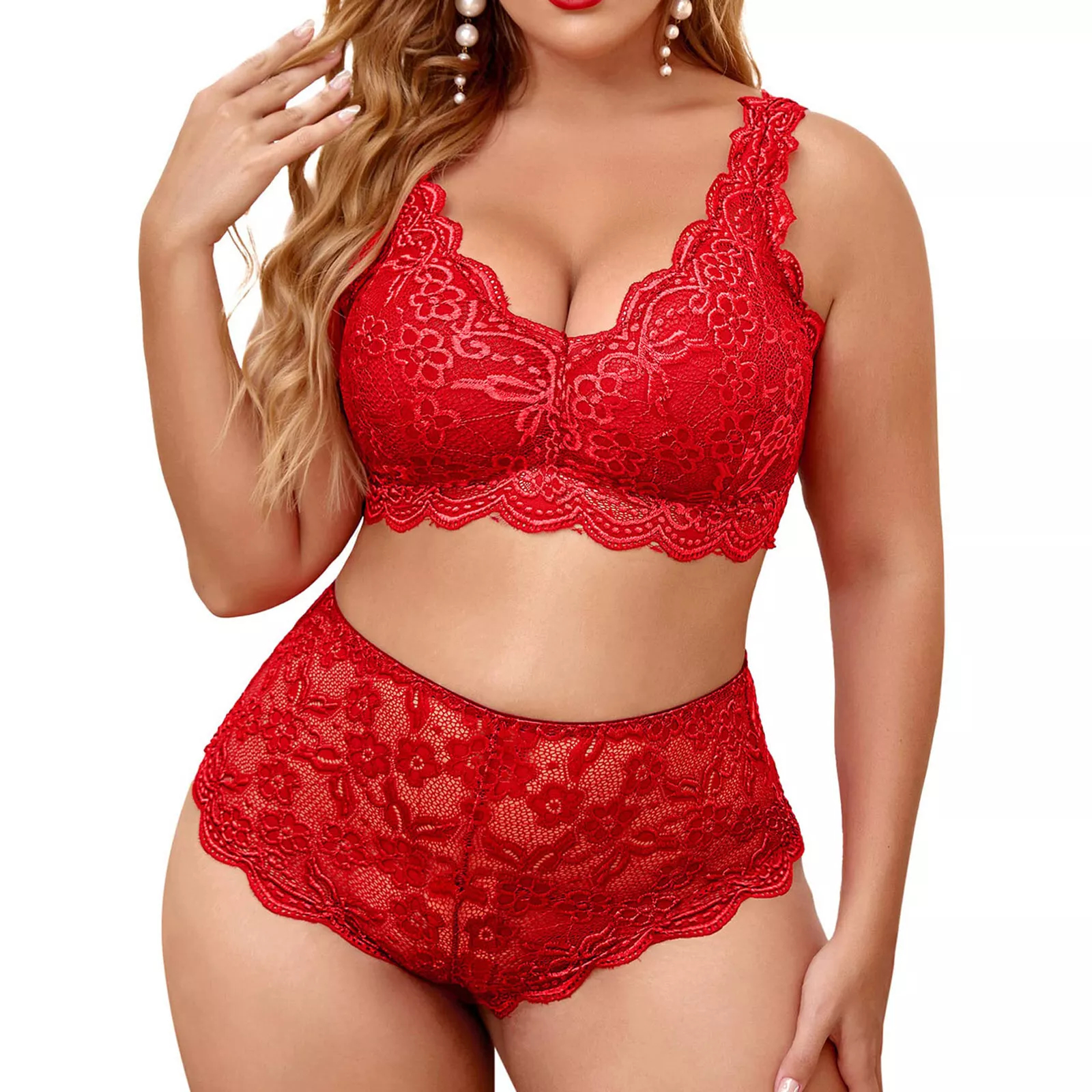 Plus Size Lingerie Sets Floral Lace Bridal Lingerie For Women - Rose Toy