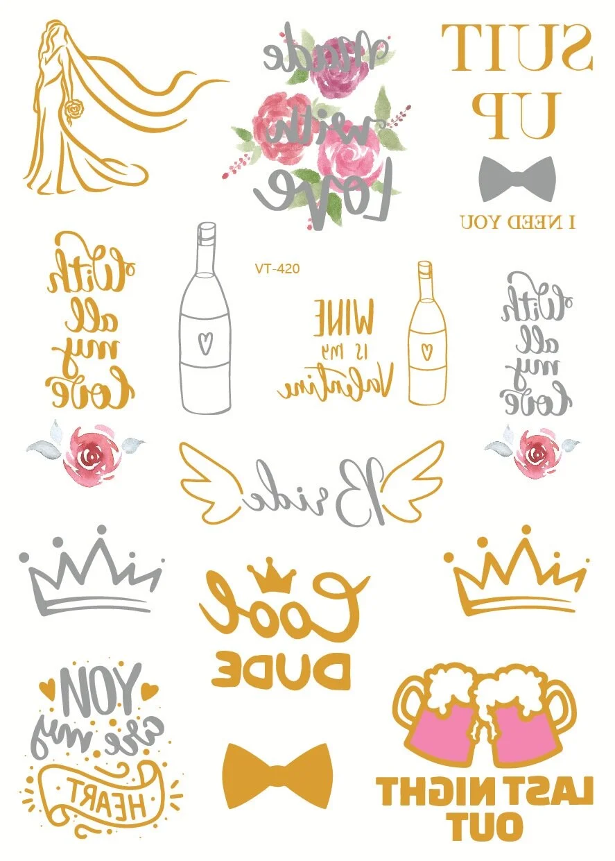 23 Kinds Wedding Party Tattoo Bronzing Glitter Gold Stickers Temporary Body Makeup Waterproof Disposable tatouage temporaire