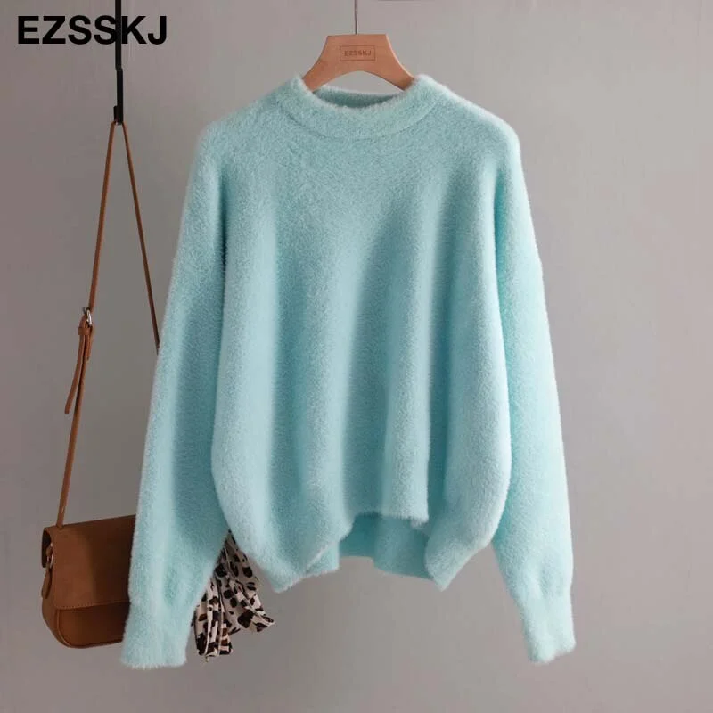 autumn winter oversize thick mink cashmere sweater poullovers women batwing sleeve 2019 female casual warm fur sweater jumper