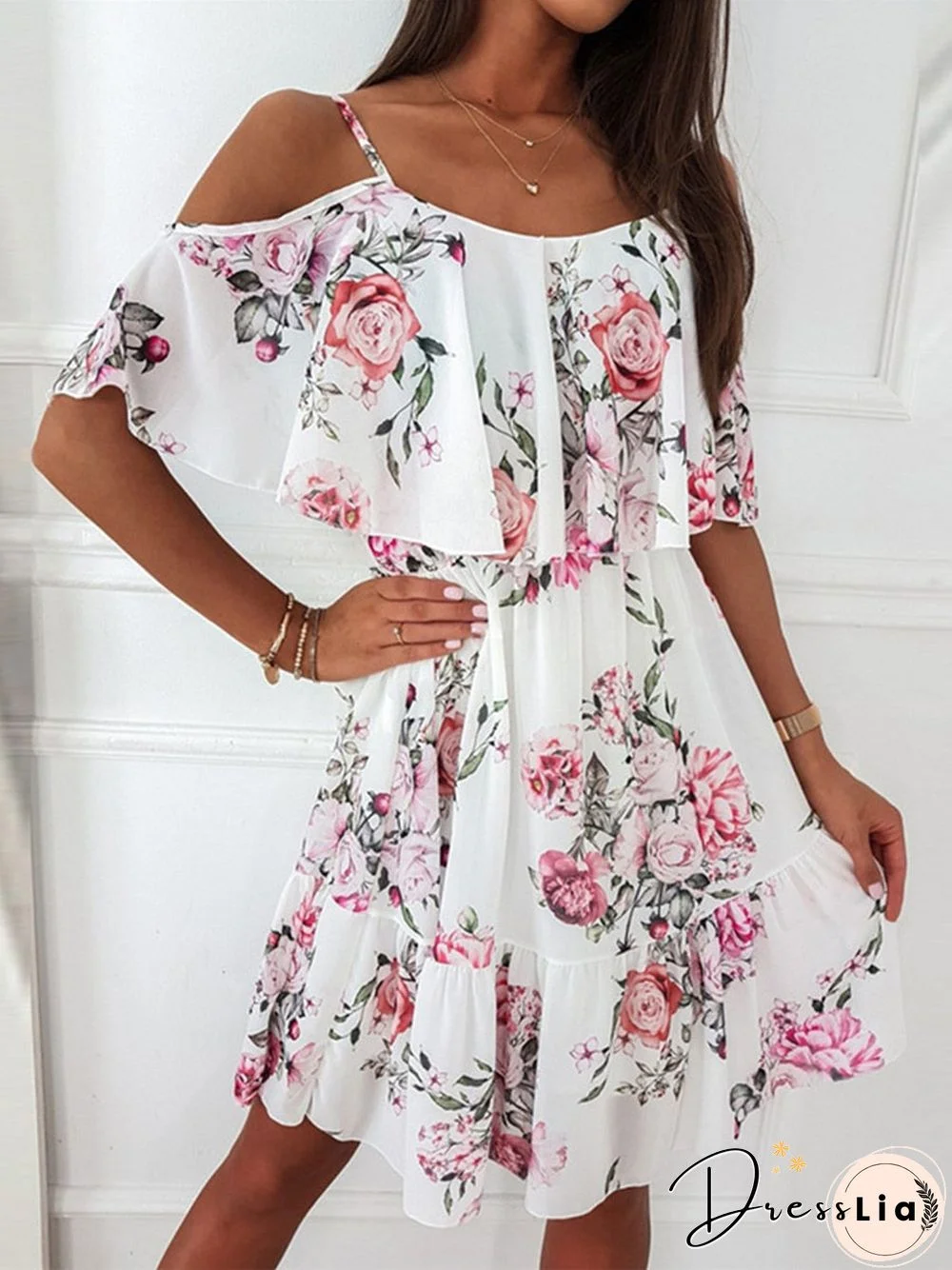 Sexy Spaghetti Strap Woman Dress Summer Floral Print Off Shoulder Sundress Elegant Chiffon A-Line Beach Boho Dresses Vestidos