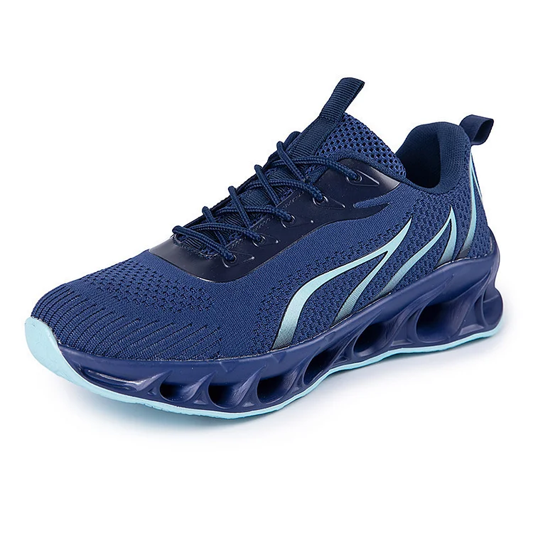 Men's Flame Shoe Breathable Mesh Inflatable Insole Knife Edge Running Travel Daily Walking Sneakers Blue