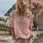 Women's Vintage Floral Art Linen Blend Comfy T-shirt - Image 2