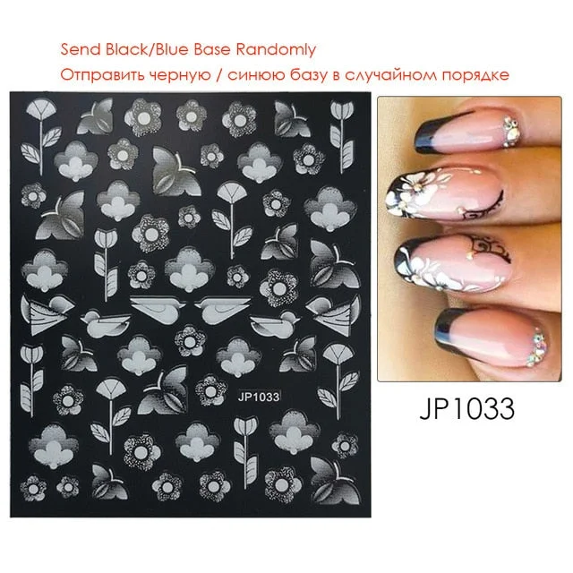 Nail Stickers Embossed 5D Gradually White Butterfly Moon Leaves Flower Designs Back Glue Nail Decals Tips For Beauty Salons-Nail Inspo
