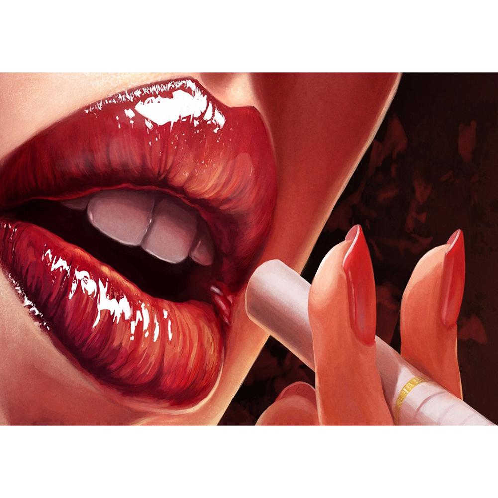 

Red Lip Cigarette - Round Drill Diamond Painting - 40x30cm, 501 Original
