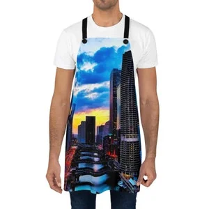 pornhint Pornhint Apron Kitchen Accessory Clothing Chicago River View Skyline Sunset Family Friendly Fun Gift Gender Neutral One Size Illinois Apparel