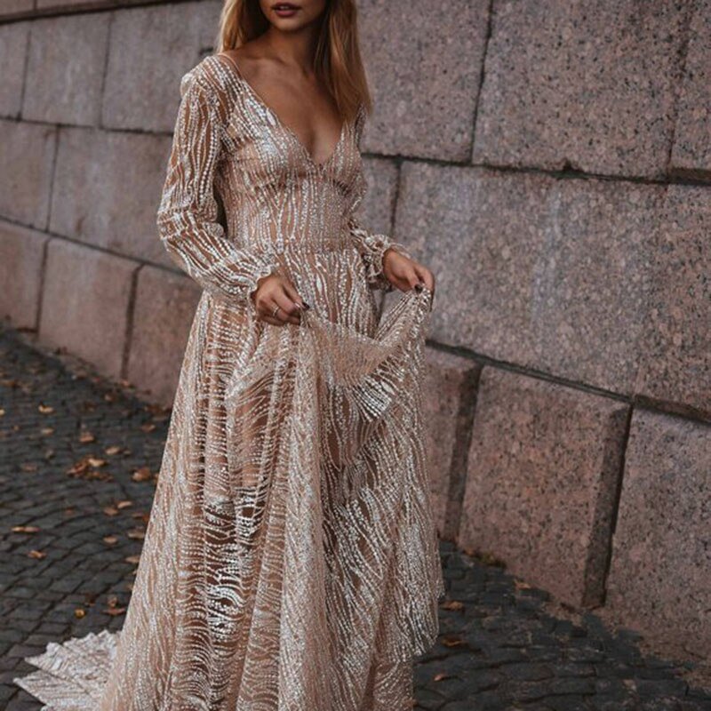 Ordifree 2022 Summer Women Maxi Party Dress Long Sleeve See Through Sexy Transparent Silver Sequin Mesh Long Dress