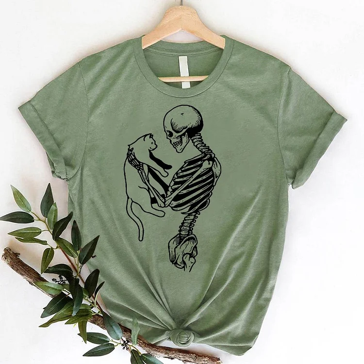 Skeleton and Cat T-Shirt-06972