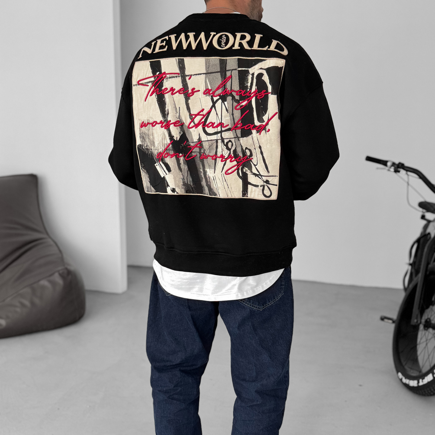 Ethnic Letter Print Casual Oversized Sweatshirt