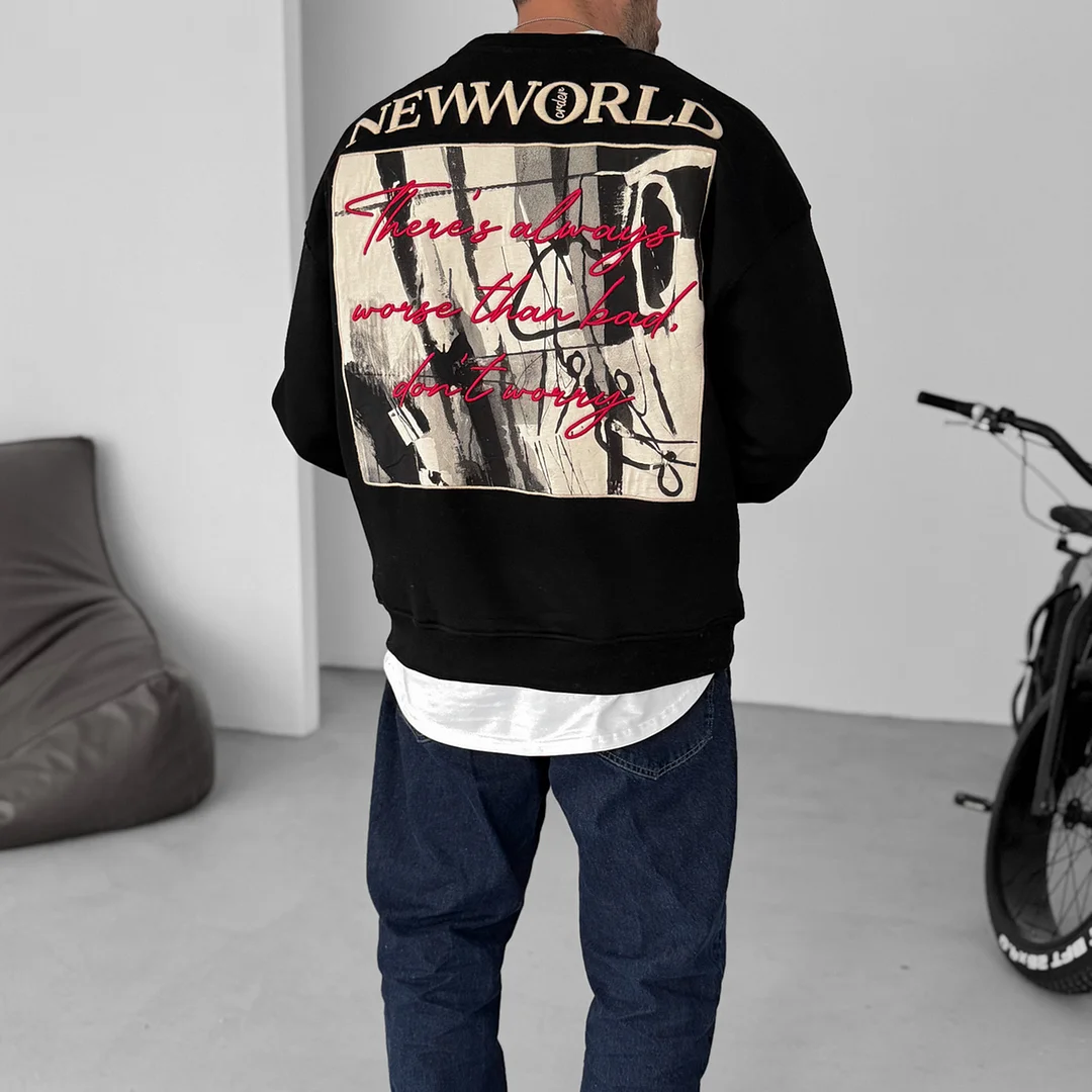 Ethnic Letter Print Casual Oversized Sweatshirt