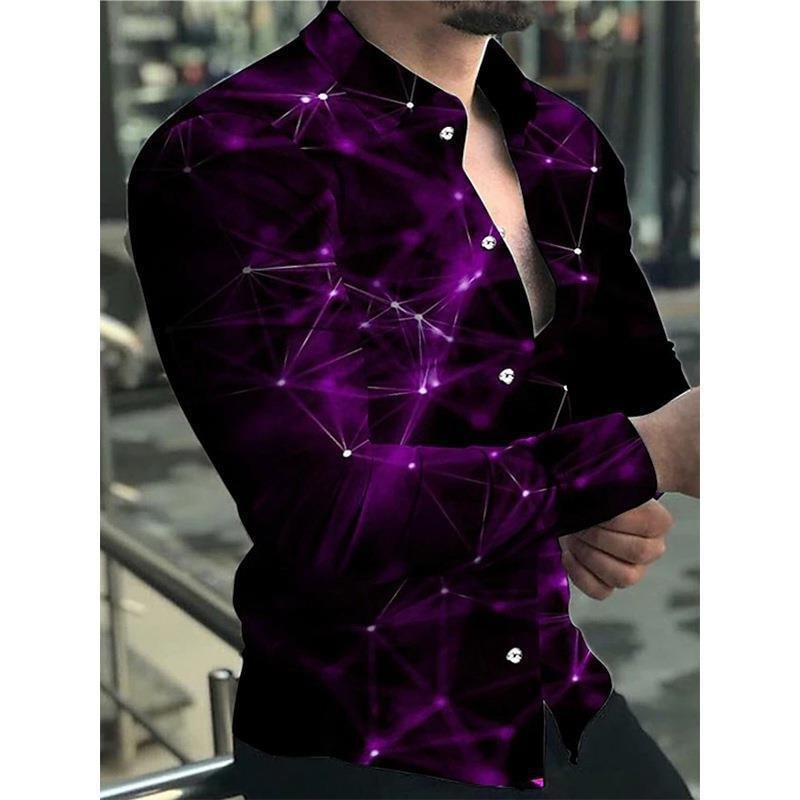 Casual Purple Pattern Printed Long Sleeve Men's Shirt