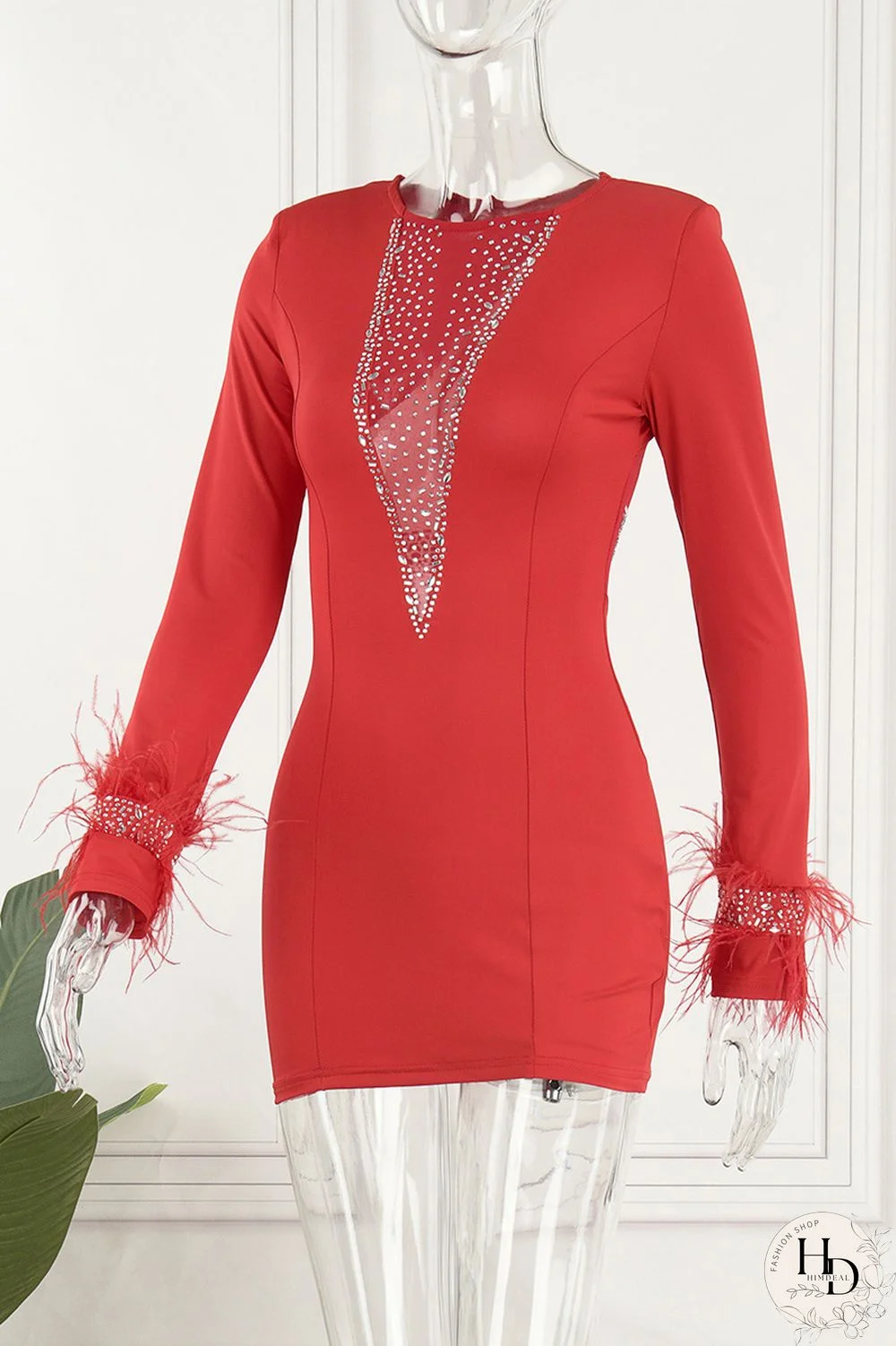 Black Sexy Hot Drilling Patchwork Hot Drill O Neck Sheath Dresses