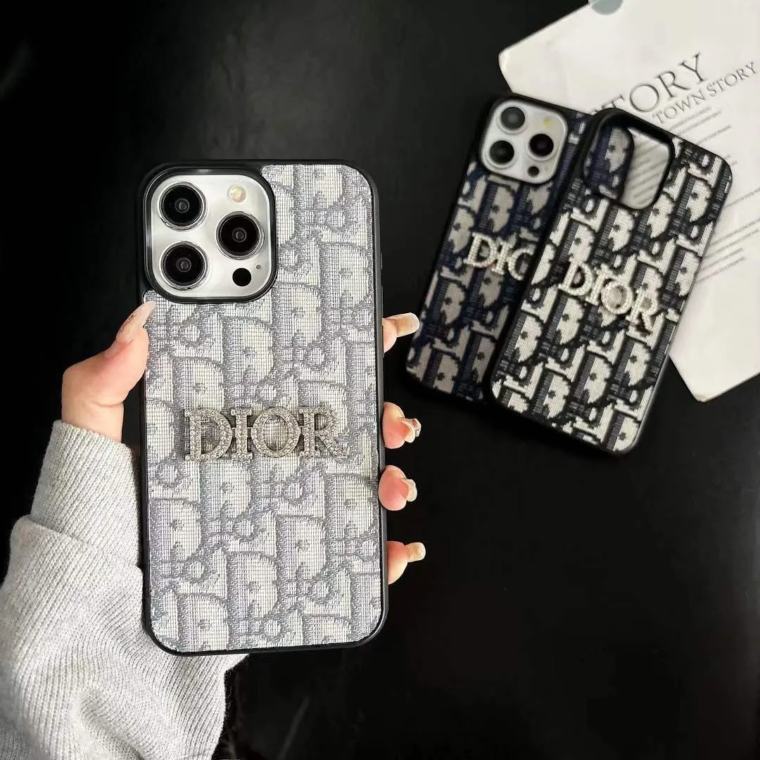 Aesthetic Christian Dior Oblique Monogram iPhone Case | Luxury Rhinestone Logo Fabric Phone Cover for Your Daily OOTD