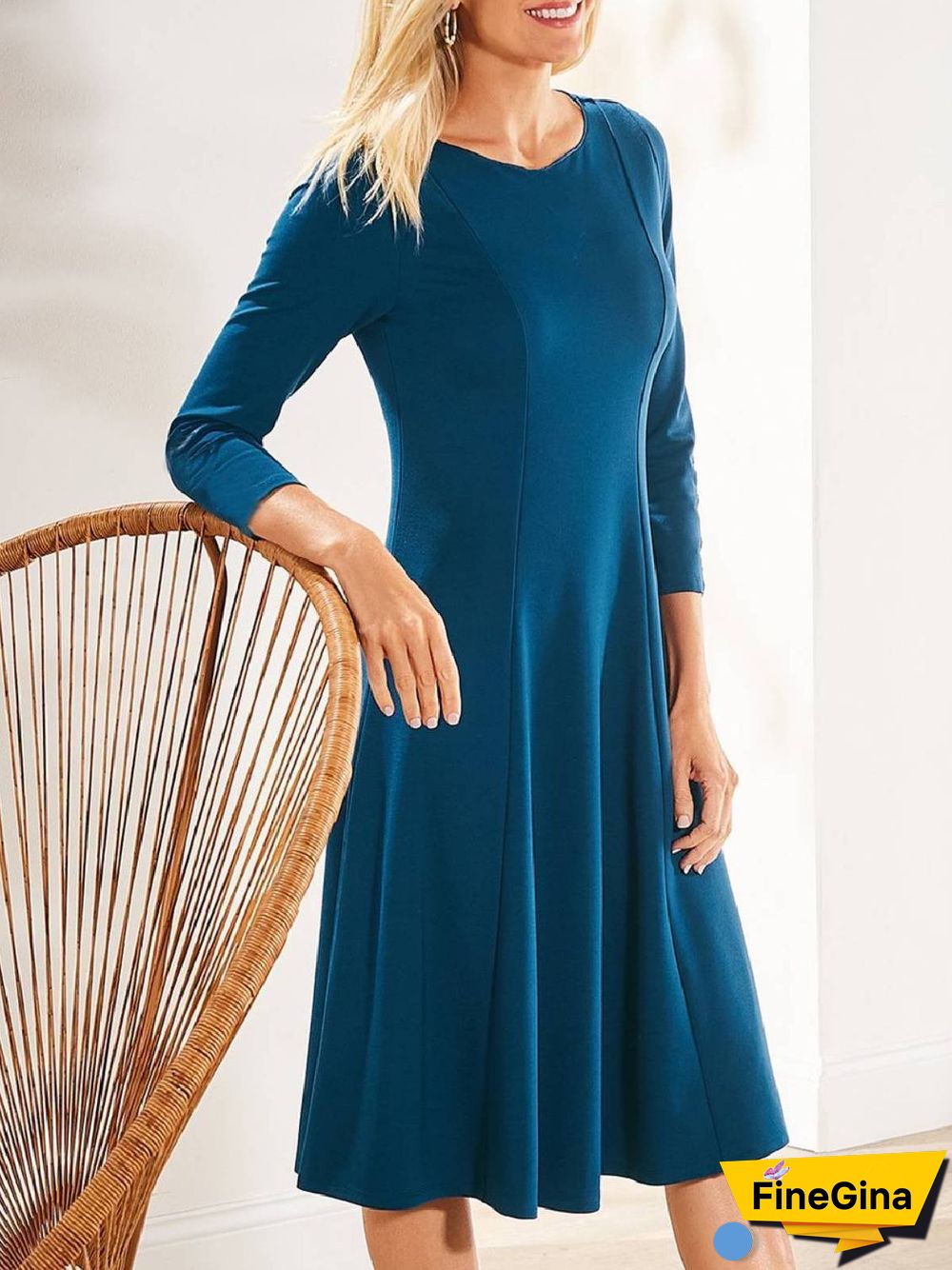 Crew Neck Plain Cotton Blends Knitting Dress