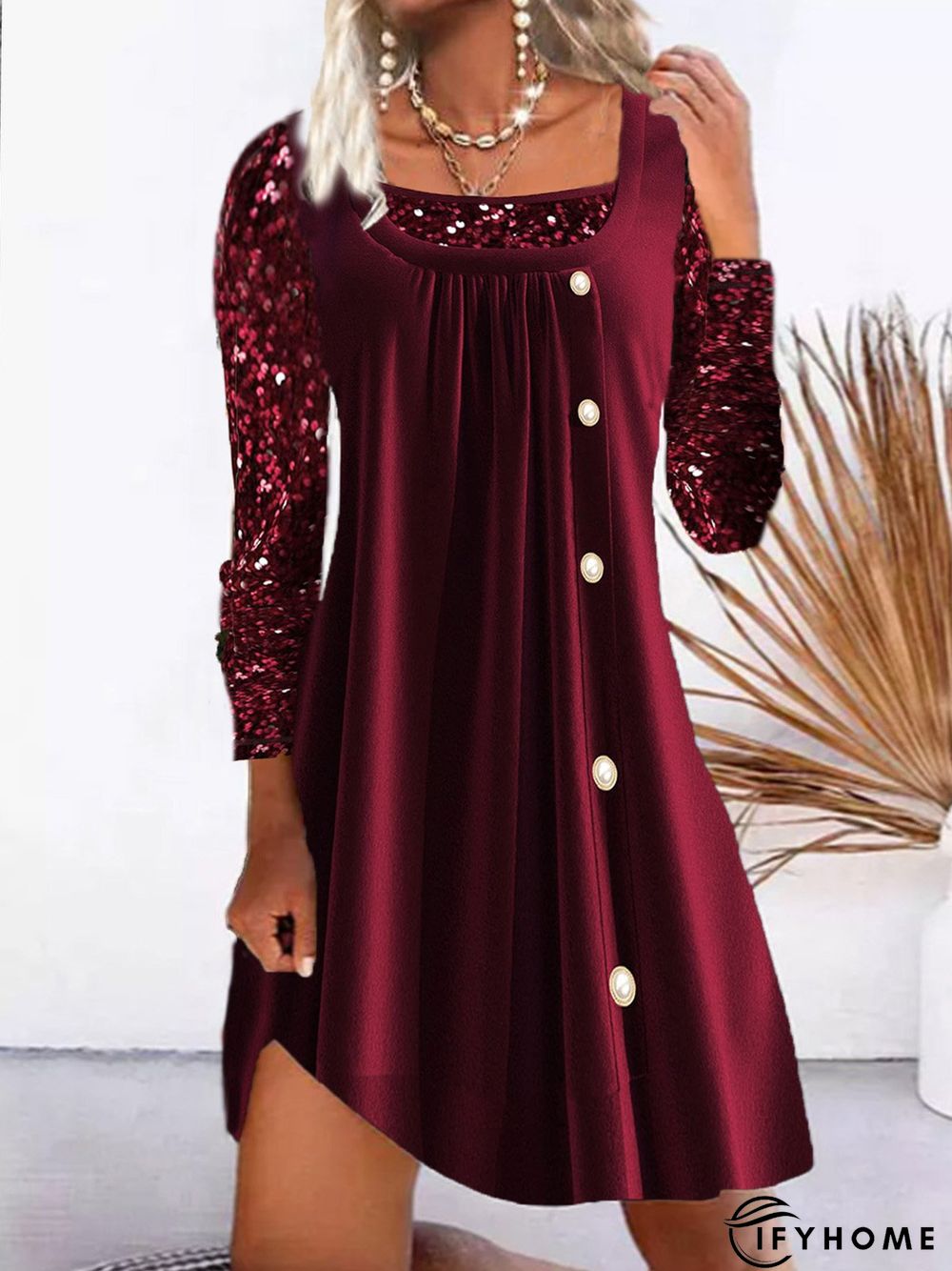 Glitter Crew Neck Loose Party Dress | IFYHOME