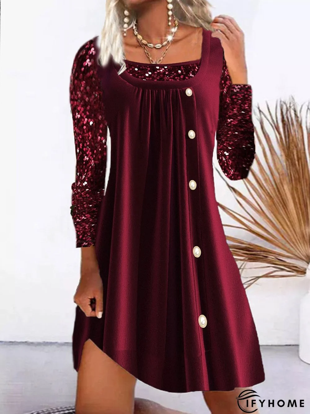 Glitter Crew Neck Loose Party Dress | IFYHOME