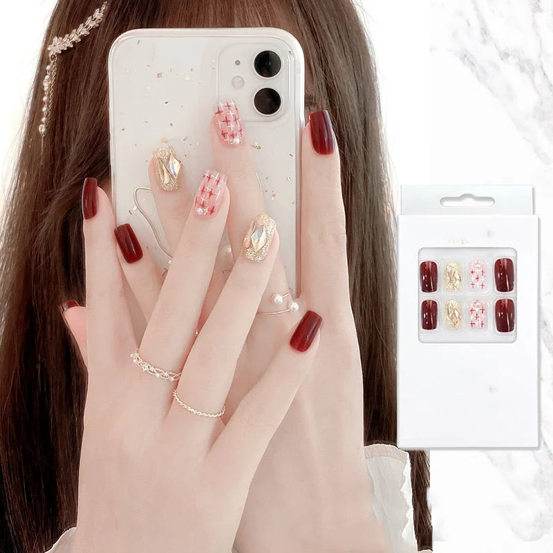 24PCS/box Mid-length  stiletto nail tips Gradients wear full cover paragraph fashion Manicure patch false fingernails for girls-Nail Inspo