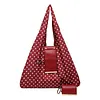 Polka Dot Nylon Storage Shoulder Bag with Key Ring Expandable Keychain Tote Bag Large Capacity Stylish Foldable Tote Handbag for Shopping Travel Commute