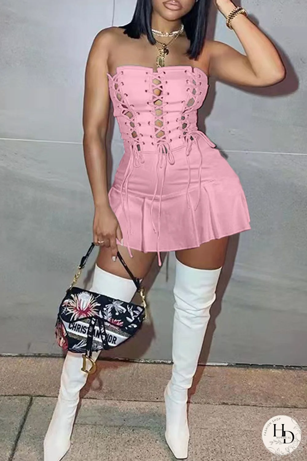 White Fashion Sexy Solid Backless Strap Design Strapless Sleeveless Dress Dresses