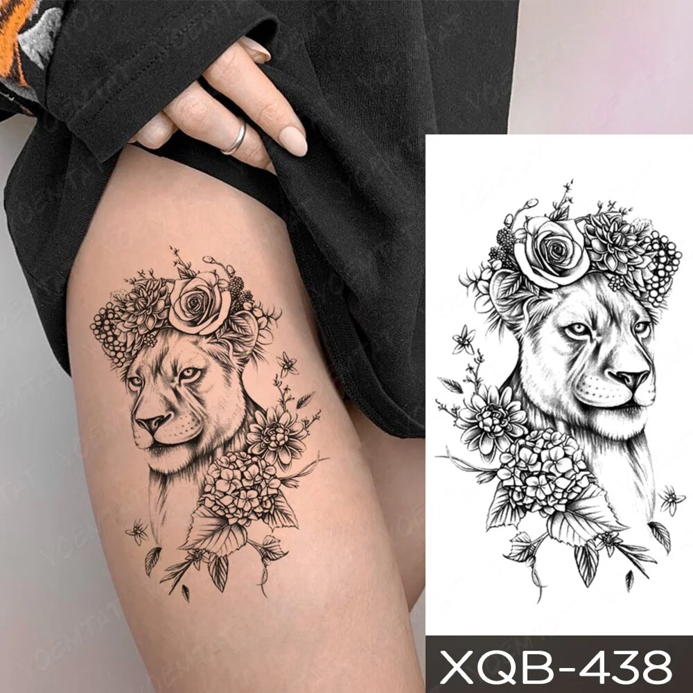 Sdrawing Temporary Tattoo Sticker Old School Lion Wolf Flash Tatto Triangle Geometry Body Art Arm Fake Tatoo Men Women