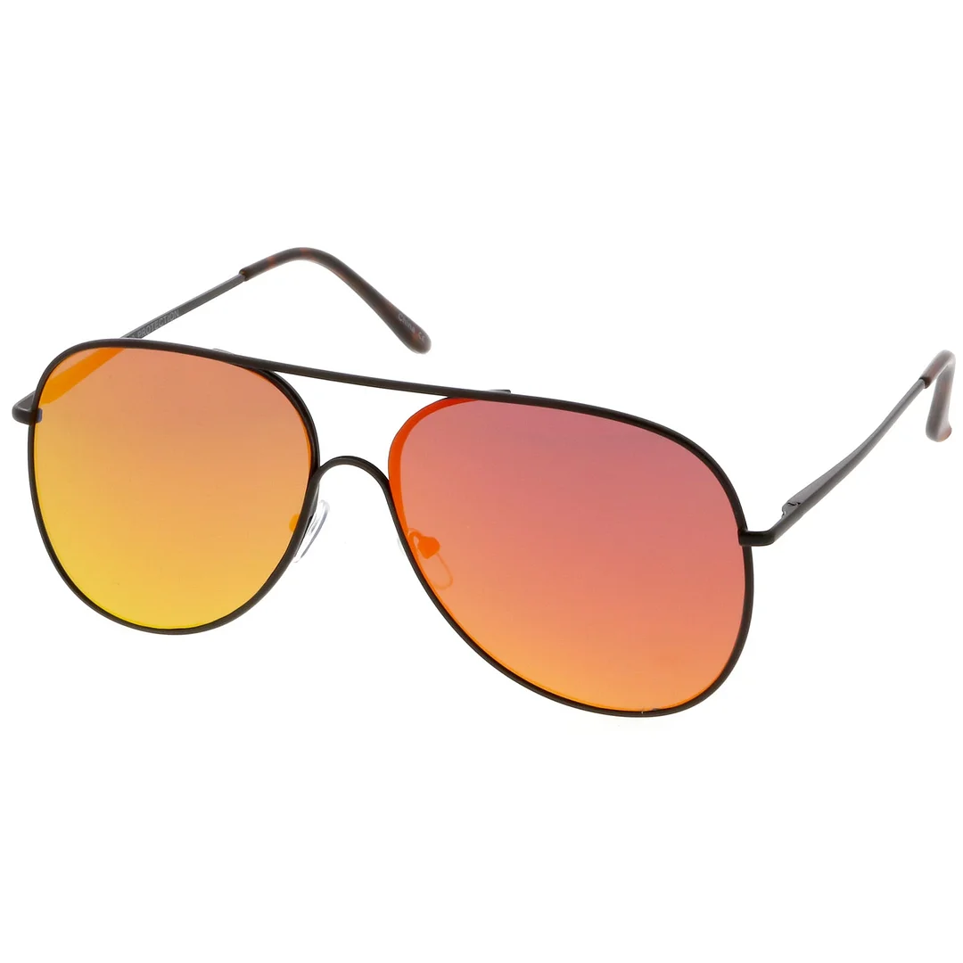 Oversize Metal Aviator glasses Semi Rimless Teardrop Mirrored Flat Lens 62mm