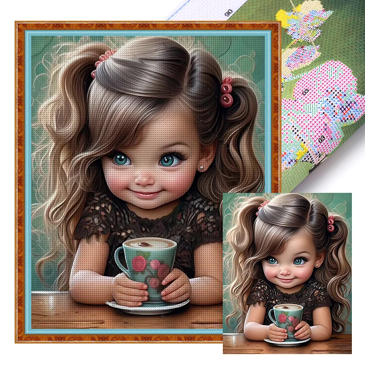 Black Hair Little Girl - Printed Cross Stitch 14CT 40*50CM
