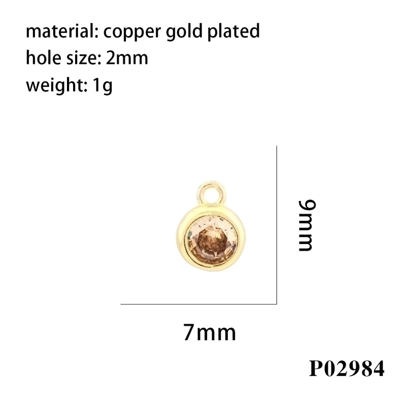 Minimalist Round Copper Plating Inlay Zircon 18k Gold Plated Charms