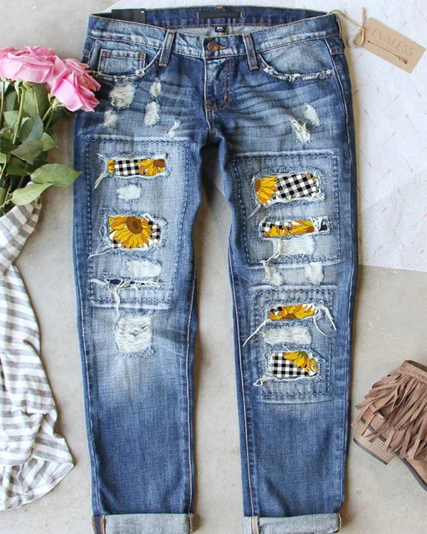 Sunflower print Jeans