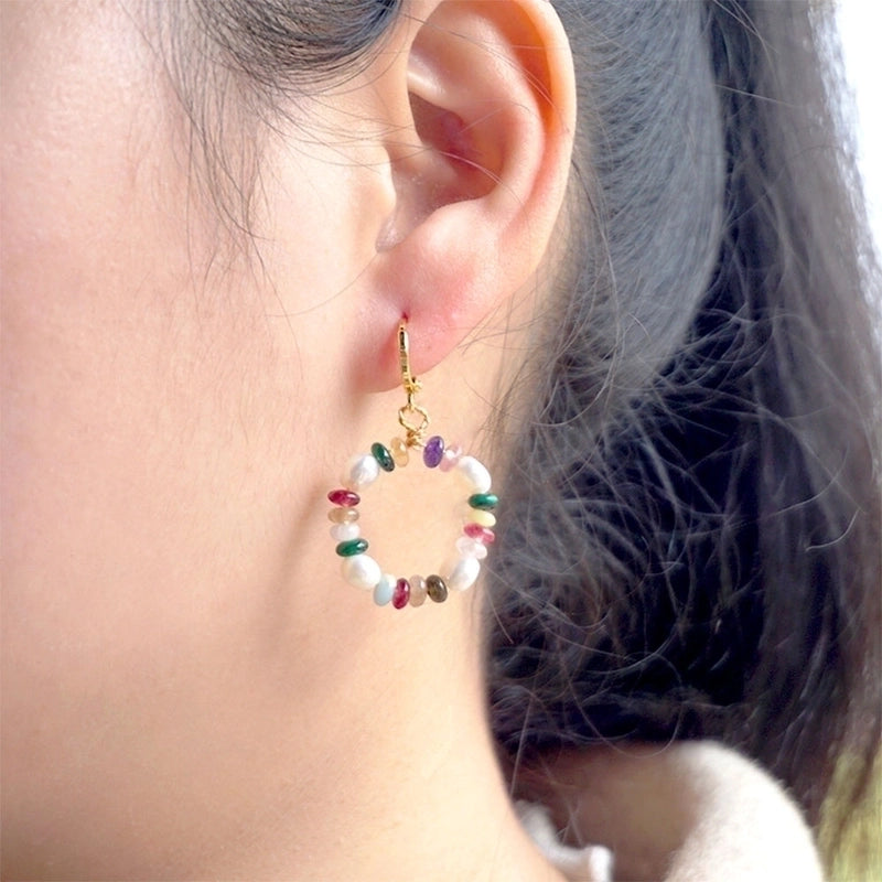 1 Pair Vintage Style Minimalist Geometric Beaded Natural Stone Freshwater Pearl Copper Gold Plated Drop Earrings