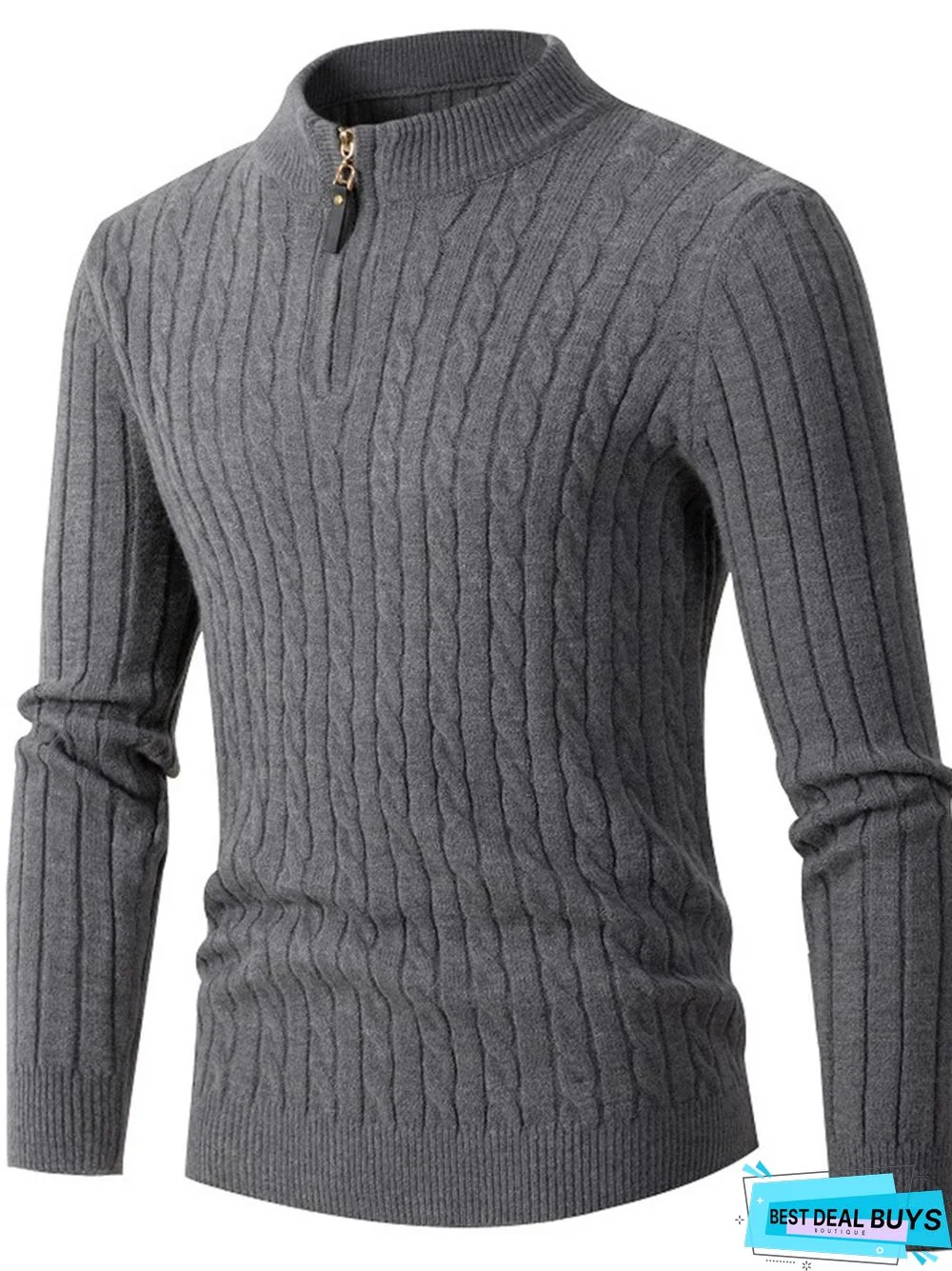 Men's Long-Sleeved Twist Half-Turtleneck Zip-Knit Sweater
