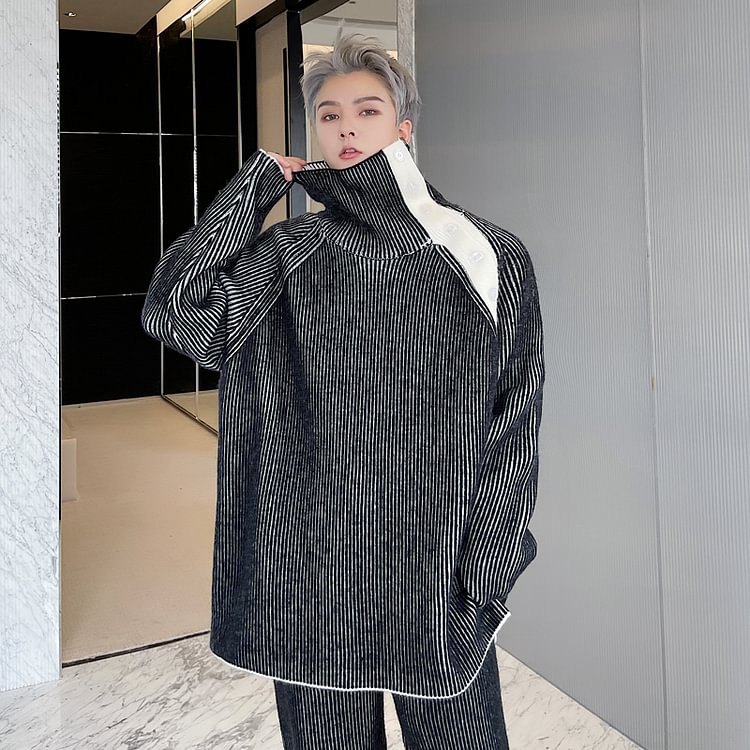-Fall/winter Solid Color Raglan Sleeves Turn-over High Neck Pullover Loose Men's Thick Sweater KK1836/P130-Usyaboys-Mne and Women's Street Fashion Shop-Christmas