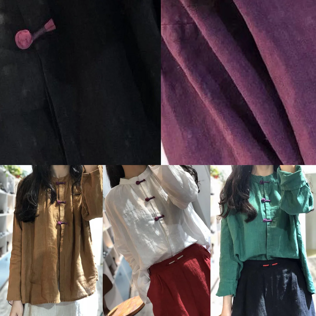 Bohemian Chinese Button linen tunics for women Christmas Gifts white tops fall
