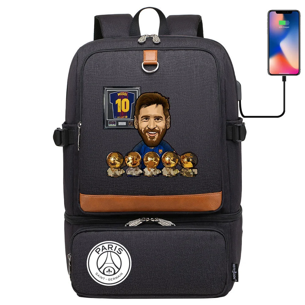 Buzzdaisy Score Big with Lionel Messi: Multi-Pocket Backpack with USB Charging and 15-Inch Laptop Capacity