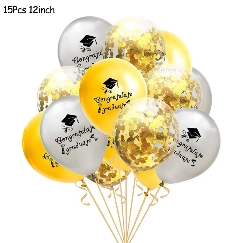 1Set Gold Black Graduation Balloons Latex Confetti Balloon Graduation Party Decorations 2021 Congratulation Ceremony Supplies