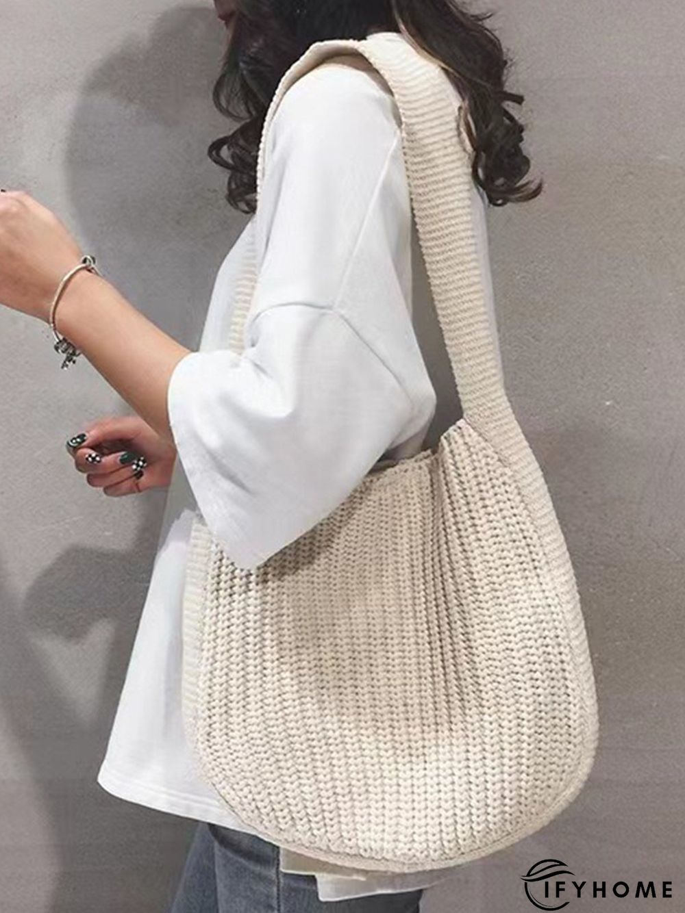 Solid Color Knit Large Capacity Shoulder Bag | IFYHOME